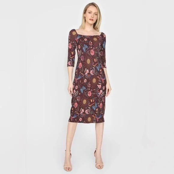 Lez A Lez Brazil Garden Burgundy Red Midi Dress Colorful Knit Dark Cottagecore - Picture 2 of 15